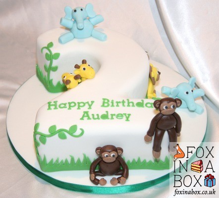 Zoo animals cake - monkeys, elephants, giraffes